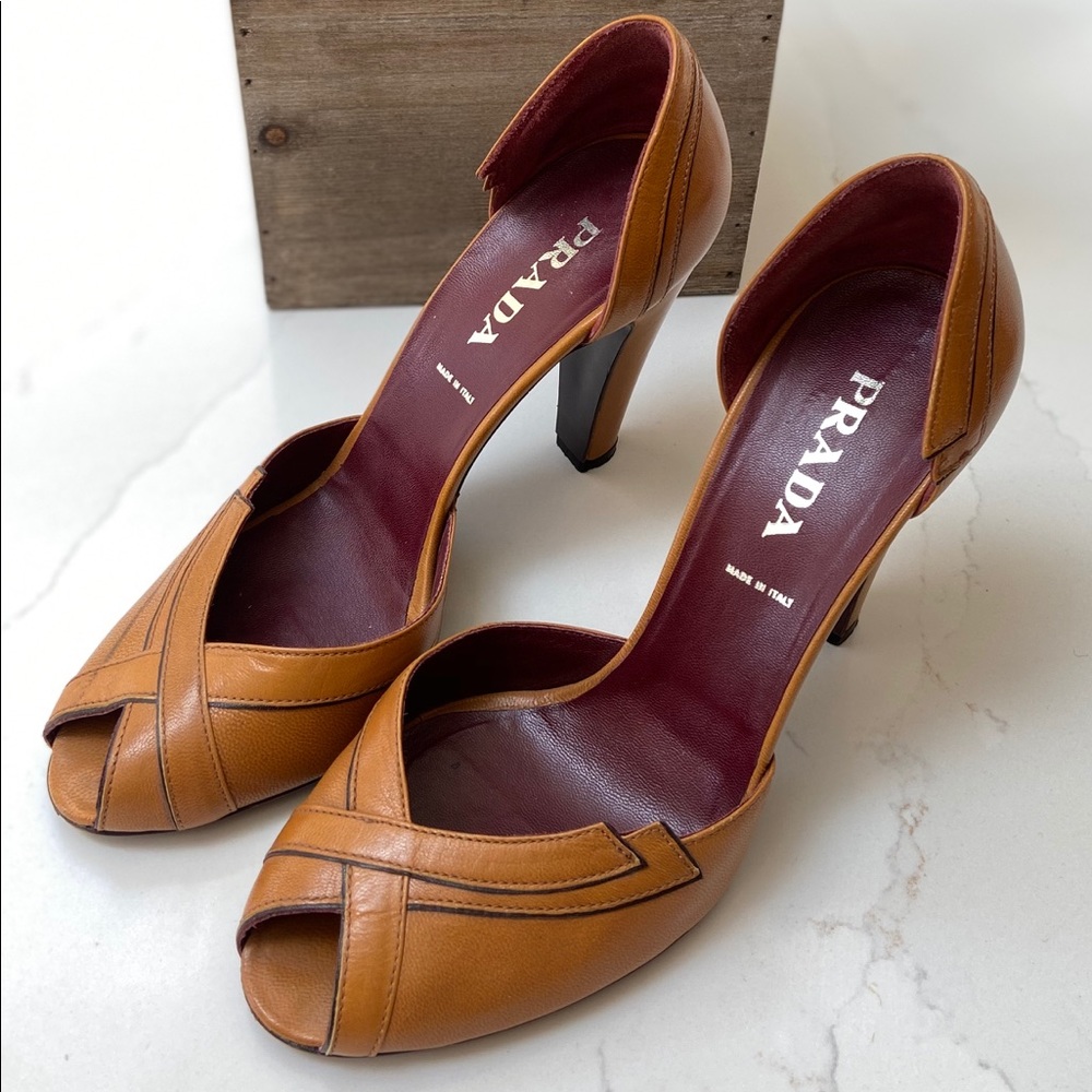 Prada vintage-style camel leather d’orsay heels